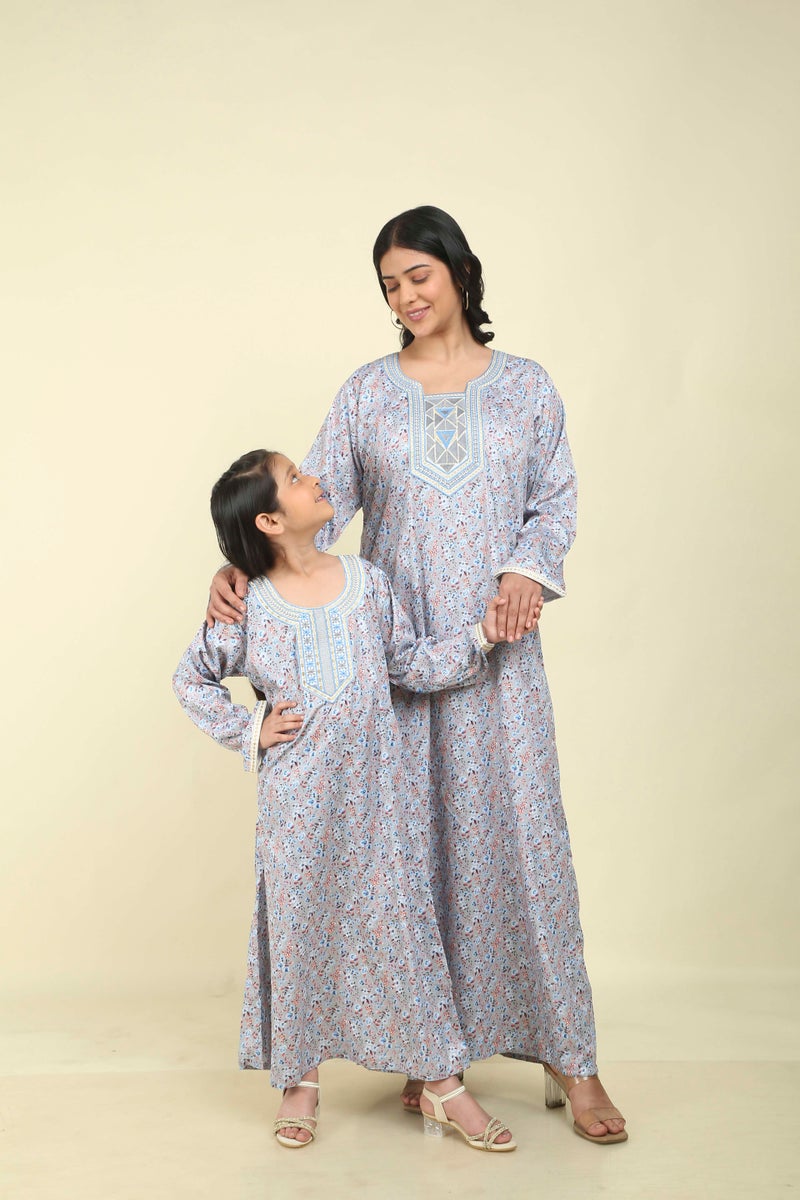 HANA & SARA Girls Viscose Blended Digital Print Floral Arabic Jalabiya – Lightweight Modest Wear Dress - Image 5